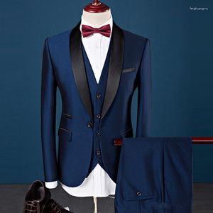 Mäns kostymer skräddarsydda senaste designen stilig bröllop smal fit brudgummen tuxedos formell bär sjal lapel groomsman (jacka byxor v