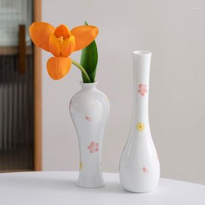 Vaser handmålade kinesiska retro ren vit keramisk dekorativ vas zen hem vardagsrum bordsdekoration liten blommor enkel
