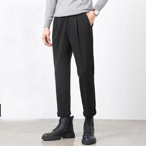 Calças masculinas outono inverno lã homens terno 2023 reta casual slim fit calças masculinas engrossar plush vintage cônico