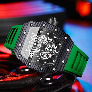 Wristwatches Fashion Quartz Mens Watches Personalized Luminous Watch Casual Tonneau Green Silicone Strap Waterproof Reloj Men Original Gifts