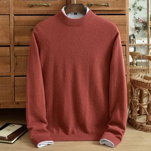 Herrenpullover, Rundhals-Kaschmirpullover, reiner, halbhoher Kragenpullover, koreanischer Stil, Jugend, einfarbig, schlanker Strick