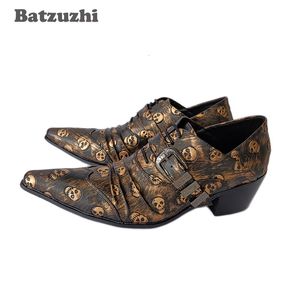 Kleid Schuhe Mode Goldene Mann Schuhe Schädel Spitze Zehe Leder Persönlichkeit Mann Freizeit Zapatos Hombre Gold Schwarz 230921