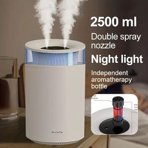 1pc 2.5L Large Capacity Ultrasonic Humidifier with Double Nozzle and LED Light - Essential Oil Diffuser for Hydrating and Aromatherapy