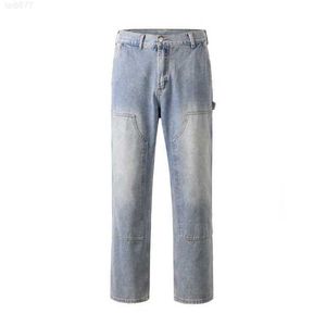 High Street Fashion Brand Vtg Heavy Industry Double Knee Spliced Wooden Pants Straight Tube Loose Washed Jeansoqb6