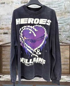 Men's T-Shirts Real Photo Hellstar Long Sleeve T-shirt Purple Heart Graffiti T Shirt Do Old Wash Water Craft Vintage Men Women HELLSTAR Top Tee T230921