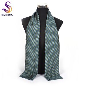 Scarves BYSIFA Male Long Silk Scarf Cravat Blue Gold Men Neck Brand Accessories Fall Winter Business 17030cm 230921