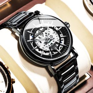 Horloges BINBOND Mode Skeleton Quartz Horloge Mannen Roestvrij Staal Waterdichte Lichtgevende Heren Horloges Top Relogio Masculino