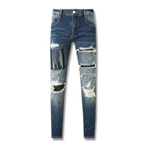 Jeans Men Hole Light Blue Dark Gray Italy Brand Man Long Pants Trousers Streetwear Denim Skinny Slim Straight Biker Jean For Top Quality 702