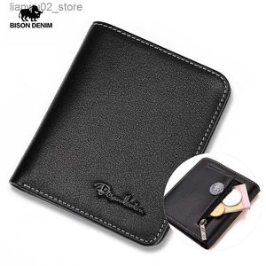 Money Clips BISON DENIM Men Wallets Black Genuine Leather Purse For Men Business Card Holder Men's Wallet Mini N4429 Q230921