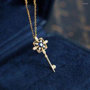 Catene Collana con chiave in argento sterling S925 per donna Moda leggera lusso versatile catena con colletto pendente placcato diamante