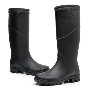 Botas de chuva 39-46 Botas de chuva masculinas Altura impermeável 43cm Sola plana PVC Slip-on Canteiro de obras de cano médio Sapatos masculinos impermeáveis Hy29 230920