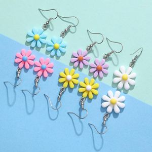 Baumelnde Ohrringe, modisch, bunte Chrysanthemen-Blume, Kunststoff-Ohrstecker für Damen, Party, Club, Schmuck