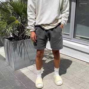 Pantaloncini da uomo Harajuku Pelle scamosciata Uomo Retro Tinta unita Casual Baggy Pantaloni sportivi 2023 Hip Hop Estate Jogger Pista Streetwear Nero