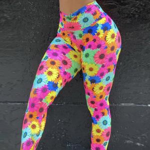 Leggings esportivos ginásio leggins mulheres push up cor crisântemos impressão calças de treino fitness elástico cintura alta calças yoga
