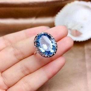 Klusterringar naturliga och verkliga toppkvalitet blå topas för kvinnor 925 sterling silver fina smycken ädelsten