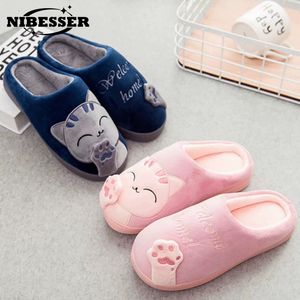 Slippers Women Men Winter Slippers Cartoon Cat Shoes For Women Non-Slip Warm Plush Slippers Indoor Bedroom Footwear Home Faux Fur Slides 230920