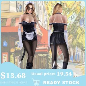 Catsuit Kostüme Zawaland Frauen Sexy Maid Uniform Print Cos Outfit Karneval Party Zentai Ganzkörper-Body Cosplay Kostüm Catsuit Spandex mit Schwanz