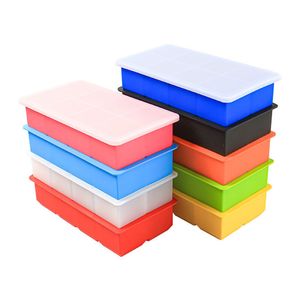 Herramientas de barra Moldes de hielo de silicona con cubierta a prueba de polvo Bandeja de hielo Molde cuadrado de cubitos de hielo de gran capacidad Colores mezclados