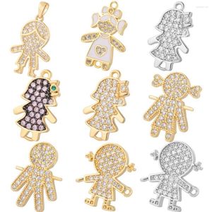 Charms Family Members For Jewelry Making Supplies Couple Boy Girl Copper Pave Zircon Diy Earring Bracelet Necklace Cute