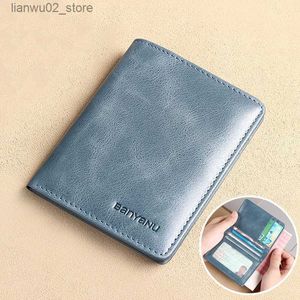 Money Clips Fashion Genuine Leather Men Wallet Small Mini Card Holder Male Wallet Front Pocket Slim Wallet for Men Retro Purse High Quality Q230921