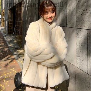 Women's Fur Faux Fur Faux Fur Coat Women Casual Korean White Hoodies Furry Thick Warm Faux Rabbit Fur Jacket Female Stand-up Collar Fleece Fur Coats J230921