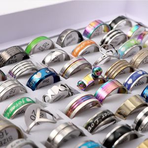 Band Rings Fashion 100Pcs/Lot Stainless Steel Spinner Ring Turn The Charm Mixed Style Worry Anxiety Decompression Moon Star Love Wom Dhjpx