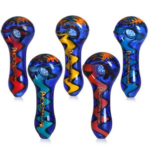 Mixed Colors Pocket Hand Spoon Pipe 4 Inches Glass Oil Burner Handpipes With Golden Phoenixstar glass Smoking Accessories Wholesale