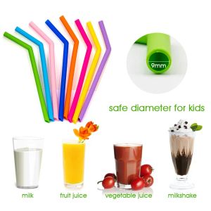 All-match Silicone Drinking Straw Bent Straight Straw for Fruit Juice Coffee Soda Milk Environmental Protection Hleath with Cleaning Brush