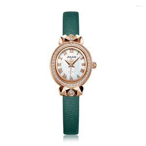 Armbanduhren Julius Uhr Retro Damen Oval Kleine Damen Elegantes Kleid Set Diamant Zifferblatt Analog Quarz Lederband JA-1039