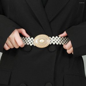 Cintos elásticos elegantes moda suéter vestido meninas borboleta saia feminina cintura fivela de metal cinto pérola