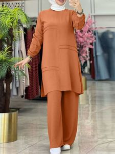 Ubranie etniczne Zanzea Muzułmańskie zestawy dwuczęściowe zestawy jesienne Eleganckie pełne rękawy Bluzka szerokie nogi Dubai Abaya Turcja Kaftan Dopasowanie Zestaw 2309921