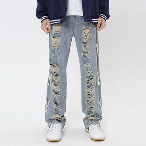 Jeans da uomo Autunno High Design Street Hip-hop Strappato Lavato Sciolto Pantaloni casual slim di marca alla moda per uomo o donna 5030