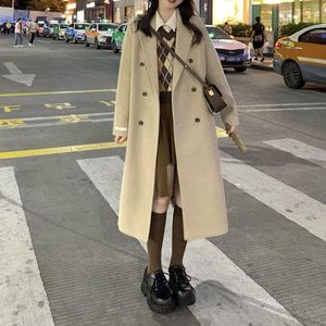 Casacos de trincheira femininos outono/inverno 2023 casaco de lã de alta qualidade estilo coreano de comprimento médio