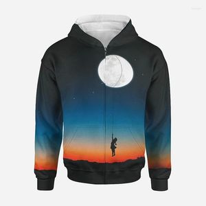 Herrtröjor r moon grafik zip up hoodie män kläder 3d tryckta kvinnor harajuku mode toppar y2k tröjor huvtröjor huvtröjor