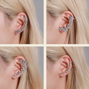 Full Zircon Kelebek Çiçekler Kristal Kulak Klipsi Bohem Yok Delici Kulak Kuff Sarma Saplama Kupa Küpeler Modeli Takı Bijoux