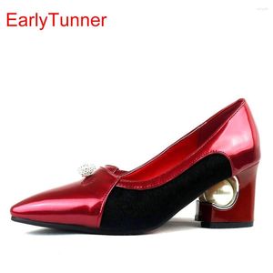 Модельные туфли, брендовые S, женские туфли-лодочки, красные, серебристые, абрикосовые, черные, женские модные офисные туфли на среднем каблуке EY26s, большие размеры 12, 31, 48