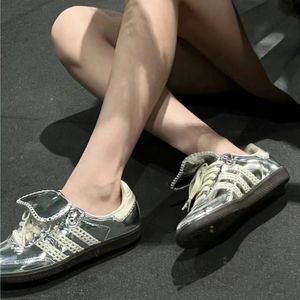 Casual Shoes Other Shoes Casual Shoes Large flipping tongue liquid silver training shoes for couples round head casual cricket shoes sneakerstylisheendibags