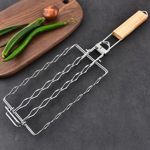 BBQ Tools Accessories Corn Barbecue Rack Sausage Net Clip 304 Stainless Steel Basket Detachable Folding Portable Grilling Mesh Tool 230920