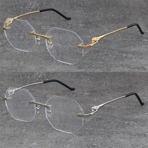 New Model Designer Diamond cut Lens Metal Rimless Square Frames Womens Eyewear Leopard series Optical Frame 18K Gold Male and Fema258W