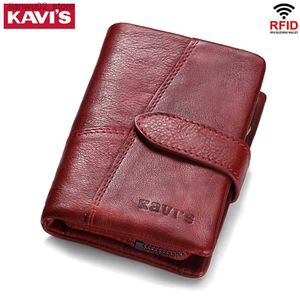 Money Clips KAVIS Genuine Leather Women Wallet with Coin Pocket Female Small Portomonee Rfid Credit Card Walet Lady Perse For Girl Money Bag Q230921
