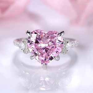 Cluster Rings Spring Qiaoer Solid Silver 925 Fine Jewelry Pink High Carbon Diamond Gemstone Engagement Ring Wedding Bands For Women