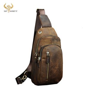 Evening Bags Men Quality Leather Casual Design Chest Sling Bag Fashion Travel One Shoulder 8" Tablet Umbrella Daypack Male 8005d 230920