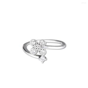 Klusterringar Spring Garden Four-Petal Flower Ring Sterling Silver Jewelry for Woman Make Up Fashion