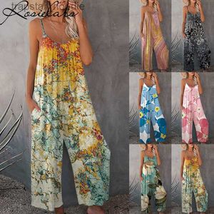 Kobiety Jumpsuits Rompers 2023 Plus w rozmiarze 3xl swobodny luźny kombinezon Kobiety Lato stałe bawełniane paski szerokie nogi śliniaki kombinkowe duże kombinezony Romper L230921