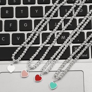 Womens Love Heart Luxury Designer Pendant Necklace Jewelry Lovely Cute Pink Blue Beads Silver Link Chain Choker Necklaces Gift
