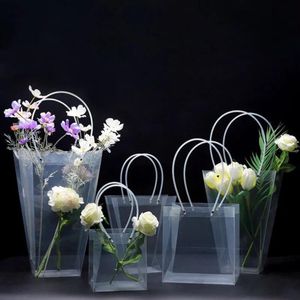 Clear Flower Bouquet Gift Bag Trapezoidal Plastic Storage Handbag PVC Packing Bags Birthday Party Holiday Handbags Large Wrap Flor223b