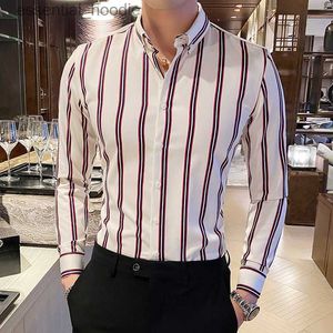 Erkek elbise gömlekleri artı 5xl-m Koreli uzun kollu çizgili gömlekler erkek giyim 2023 Basit İnce Fit Business Casual Office Bluz Homme Sıcak Satış L230921