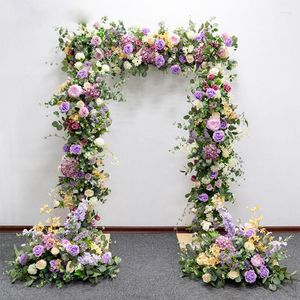 Dekoracyjne kwiaty Purple Wedding Floral aranżacja sztuczna kwiat Row Row DIY Arch Decor Corner impreza