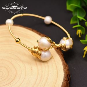 Bangle Glseevo Natural Handmade Freshwater Pearl Pulseira Ajustável Mulher Pulseira Festa de Casamento Luxo Alta Jóias Gb0098 230921