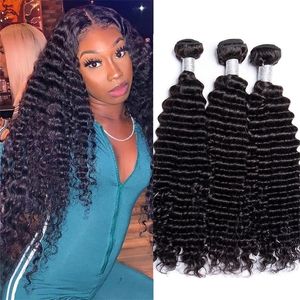 Spets Deep Wave Hair Bunds Curly 1 3 4 On Sale Brazilian Human Natural Black Weave 230920